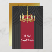レッドカーペット ゴールドシャンデリア プロム招待状 招待状 (正面/裏面)