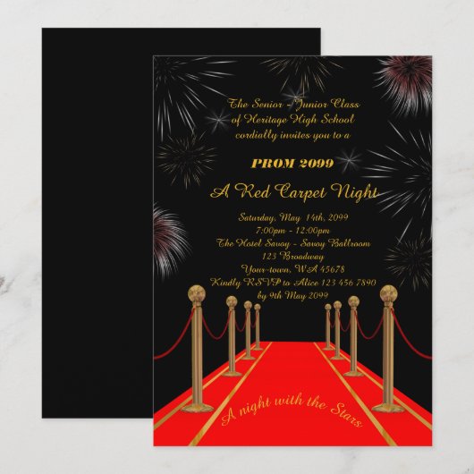 レッドカーペット·ナイト、ギャツビー·スタイル·プロム·シニア·ジュニア 招待状 (正面/裏面)