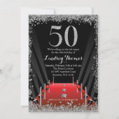 レッドカーペット ハリウッド シルバー グリッター 50歳の誕生日 招待状 (正面)