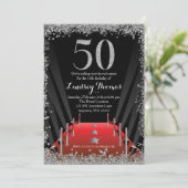 レッドカーペット ハリウッド シルバー グリッター 50歳の誕生日 招待状 (スタンド正面)