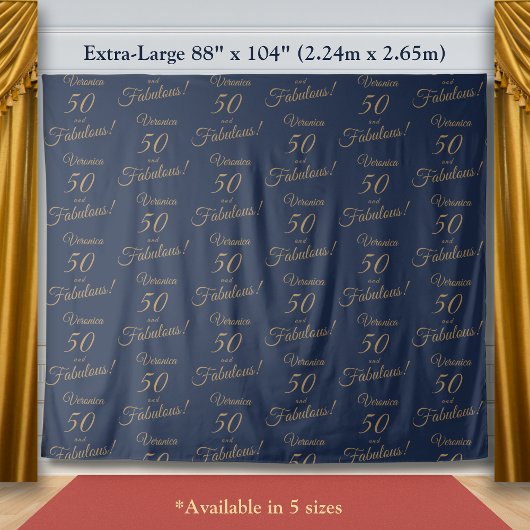 レッドカーペット&リピート金ゴールドネイビー50素晴らしい誕生日 タペストリー