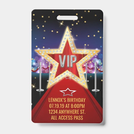 レッドカーペットVIPパス 誕生日バッジ 招待状 バッジ (正面)
