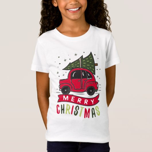 レッドカーメリークリスマスツリカラフルー Tシャツ (正面)