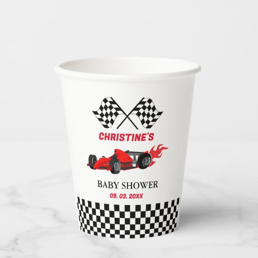 レッドカーレースベビーシャワー 紙コップ (正面)