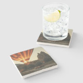 レッドカー付き魔法の日の出ホットエアバルーンビュー ストーンコースター (横)