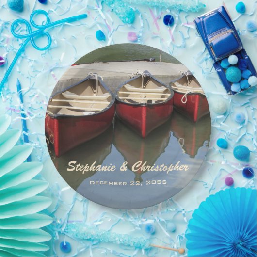 レッドカ結婚ヌーの名前と日付の紙プレート ペーパープレート (パーティー)