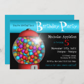 レッドガンボールマシンアクアバースデーパーティーの招待 招待状 (正面/裏面)