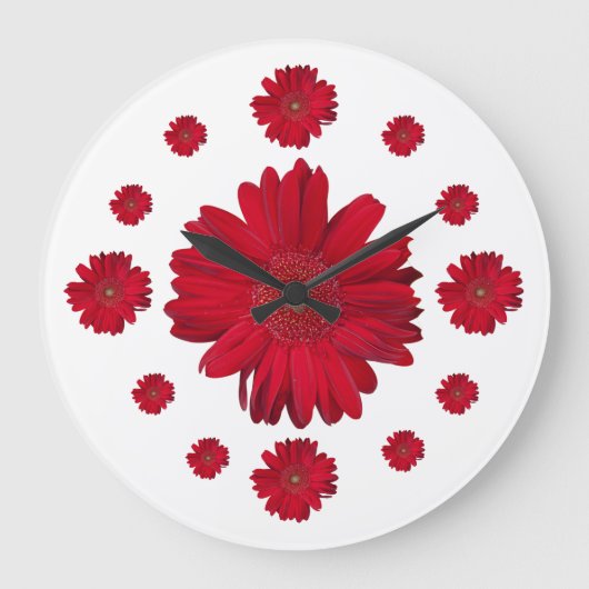 レッドガーベラデイジー写真 ラージ壁時計 (正面)
