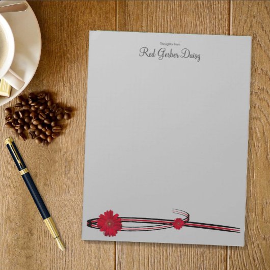 レッドガーベラデイジー及びフィリグリーテンプレート ノートパッド