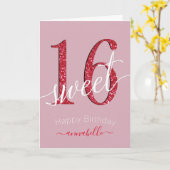レッドガーリーフェイクグリッタースウィート16誕生日 カード (黄色い花)