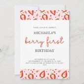 レッドガールベリーファースト誕生日 招待状 (正面)