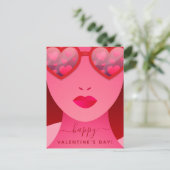 レッドガールモデル顔ハートサングラスラブネーム シーズンポストカード (スタンド正面)