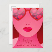 レッドガールモデル顔ハートサングラスラブネーム シーズンポストカード (正面/裏面)