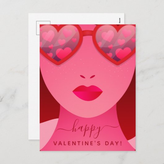 レッドガールモデル顔ハートサングラスラブネーム シーズンポストカード (正面/裏面)