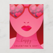 レッドガールモデル顔ハートサングラスラブネーム シーズンポストカード (正面)