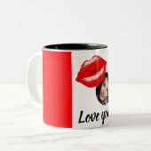 レッドキスサンキューパーソナライズされたヴァレンティネス・デイ ツートーンマグカップ (正面左)