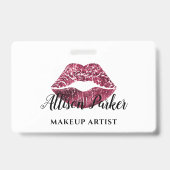 レッドキスリップグリッターメイクアップアーティストビジネス バッジ (裏面)