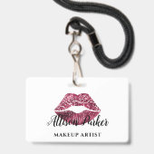 レッドキスリップグリッターメイクアップアーティストビジネス バッジ (裏面(ネックストラップ付))