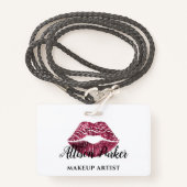 レッドキスリップグリッターメイクアップアーティストビジネス バッジ (正面ランヤード)