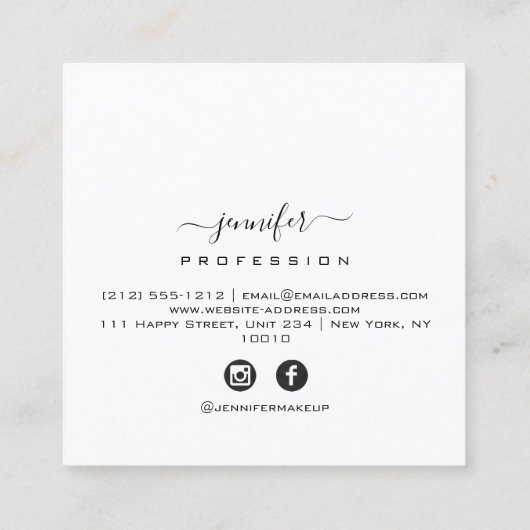 レッドキスLIPSメイクアップアーティストホワイトソーシャルメディア スクエア名刺 (裏面)