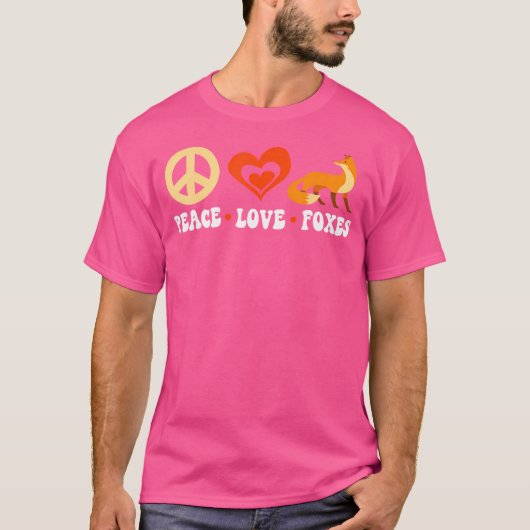 レッドキツネかわいいピースラブキツネ Tシャツ (正面)