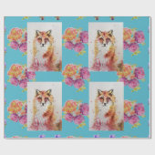 レッドキツネウォーターカラーウッドランドティール(緑がかった色)バラアニマルアート ラッピングペーパー (フラット)