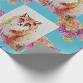 レッドキツネウォーターカラーウッドランドティール(緑がかった色)バラアニマルアート ラッピングペーパー (角)