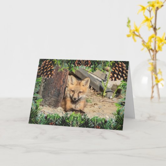 レッドキツネキットクリスマスカード カード (黄色い花)