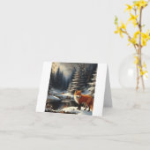 レッドキツネクリスマス カード (黄色い花)