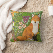 レッドキツネグリーンウッドランドタイルカラフルフォークアート クッション (ブランケット)