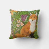 レッドキツネグリーンウッドランドタイルカラフルフォークアート クッション (裏面)