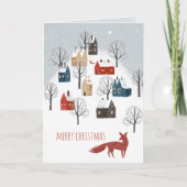 レッドキツネスノーウィーノルディックビレッジメリークリスマス シーズンカード (正面)