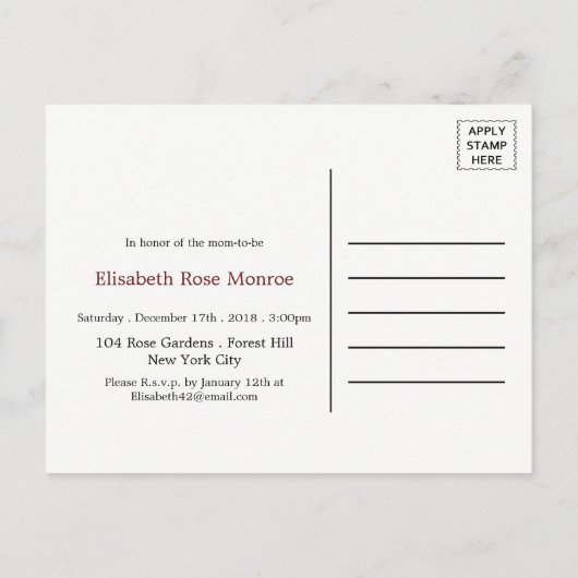 レッドキツネバーラップベビーシャワー招待状 インビテーションポストカード (裏面)