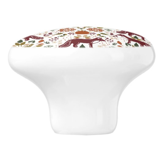 レッドキツネフォークアートノブがハードウェ素朴アを引く セラミックノブ (側面)