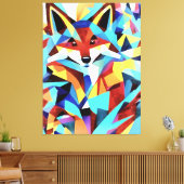 レッドキツネランニングズスルー・ウォーター・ジオメトリックアートスタイル キャンバスプリント (インサイチュ (リビング))