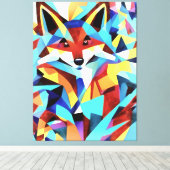 レッドキツネランニングズスルー・ウォーター・ジオメトリックアートスタイル キャンバスプリント (インサイチュ (ウッドフロア))
