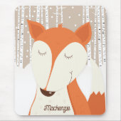 レッドキツネ樺の木ツリーウィンターウッドランド マウスパッド (正面)