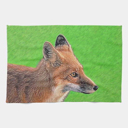 レッドキツネ絵画ズ – オリジナル野生動物アート キッチンタオル (横)