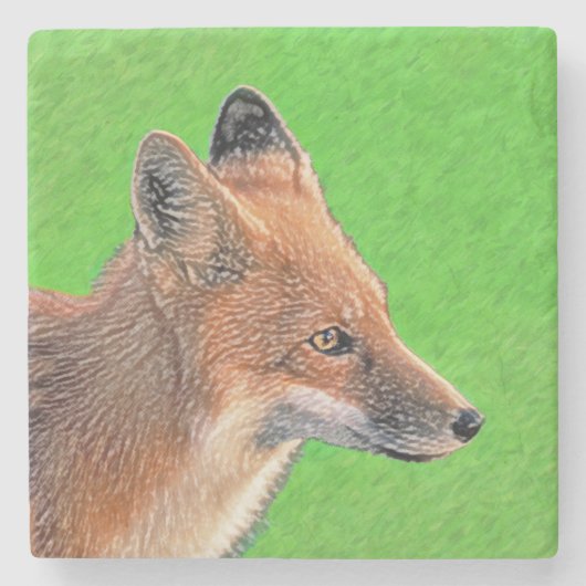 レッドキツネ絵画ズ – オリジナル野生動物アート ストーンコースター (正面)