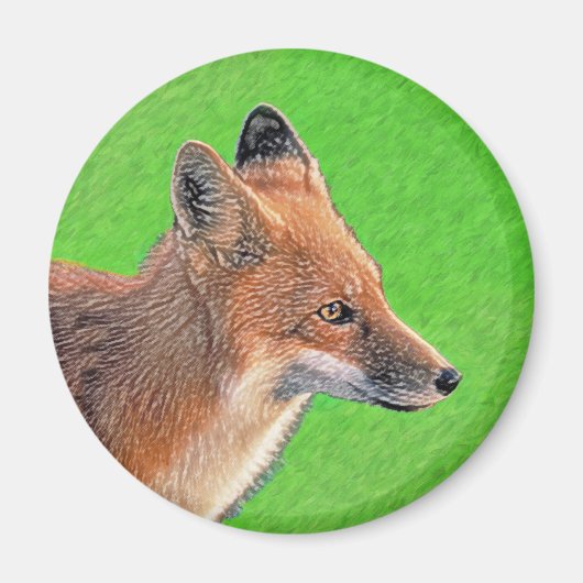 レッドキツネ絵画ズ – オリジナル野生動物アート マグネット (正面)