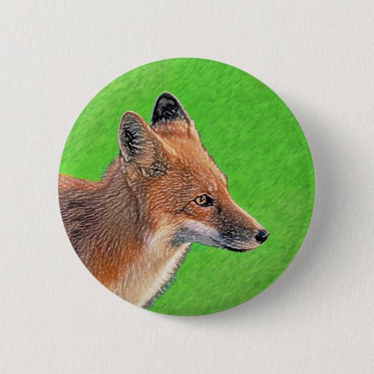 レッドキツネ絵画ズ – オリジナル野生動物アート 缶バッジ (正面)