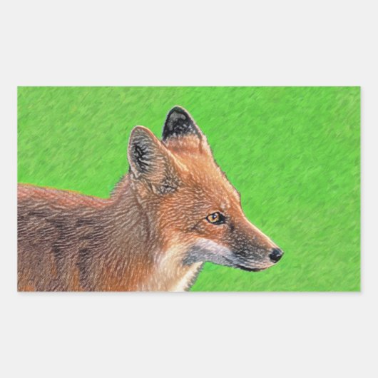 レッドキツネ絵画ズ – オリジナル野生動物アート 長方形シール (正面)