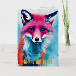 レッドキツネ誕生日 箔グリーティングカード
