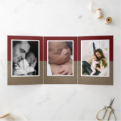 レッドキツネBurlap、5フォトコラージュベビー誕生 三つ折り案内状 (内部)