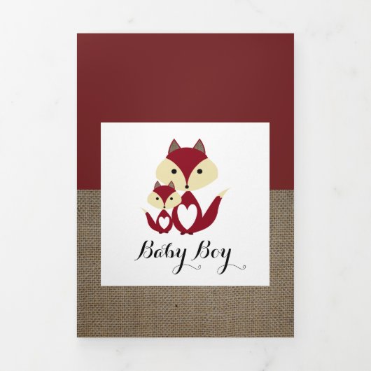 レッドキツネBurlap、5フォトコラージュベビー誕生 三つ折り案内状 (カバー)
