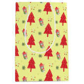 レッドキャットサンタクリスマスツリーシームレスパターン ミディアムペーパーバッグ (正面)
