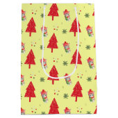 レッドキャットサンタクリスマスツリーシームレスパターン ミディアムペーパーバッグ (裏面)