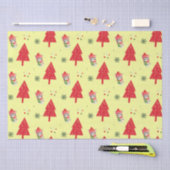レッドキャットサンタクリスマスツリーシームレスパターン 薄葉紙 (クラフト)