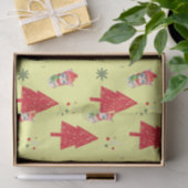 レッドキャットサンタクリスマスツリーシームレスパターン 薄葉紙 (ギフト)