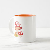 レッドキャップのキノコと葉 ツートーンマグカップ (正面左)